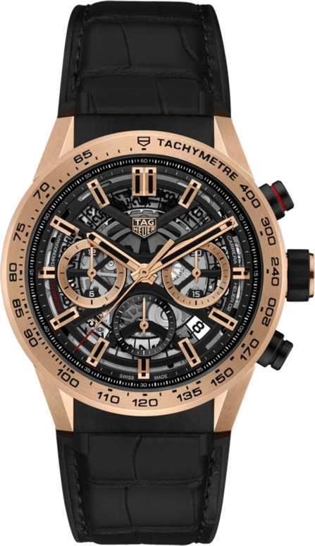 TAG Heuer,Carrera 43mm,43mm,Rose Gold,Stainless Steel,Skeleton,Automatic,Chronograph,Date,Column Wheel,CBG2051,CBG2051.FC6426