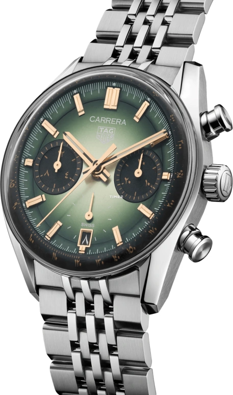 TAG Heuer,Carrera 39mm,39mm,Stainless Steel,Gradient,Green,Automatic,Chronograph,Day,CBS2218,CBS2218.BA0048