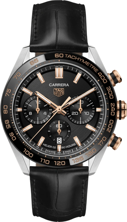 TAG Heuer,Carrera 44mm,44mm,Ceramic,Rose Gold,Stainless Steel,Black,Automatic,Chronograph,Date,Column Wheel,CBN2A5A,CBN2A5A.FC6481