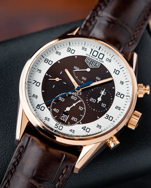 TAG Heuer,Carrera 43mm,43mm,Rose Gold,Brown,White,Automatic,Chronograph,Day,Power Reserve Indicator,CAR5040,CAR5040.FC8177