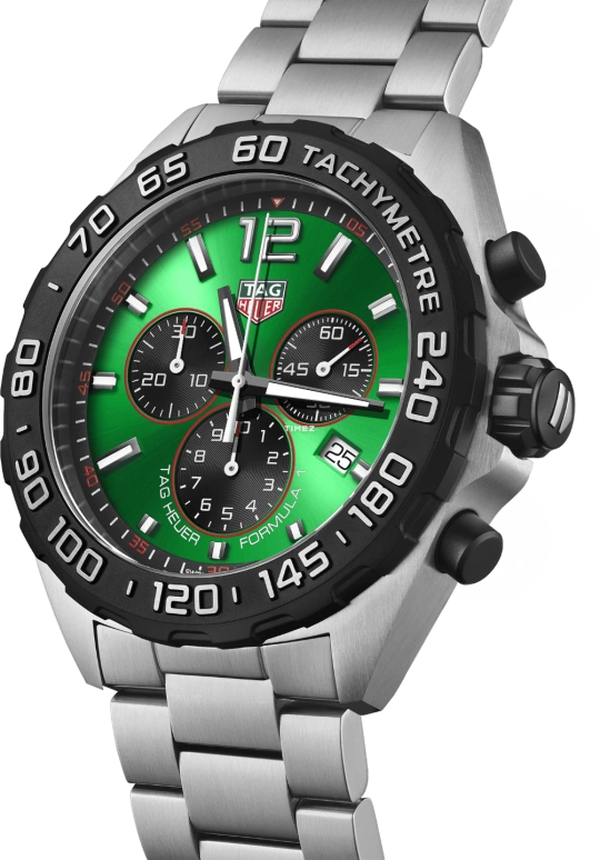 TAG Heuer,Formula 1 43mm,43mm,Stainless Steel,Green,Black,Quartz,Chronograph,Day,CAZ101AP,CAZ101AP.BA0842
