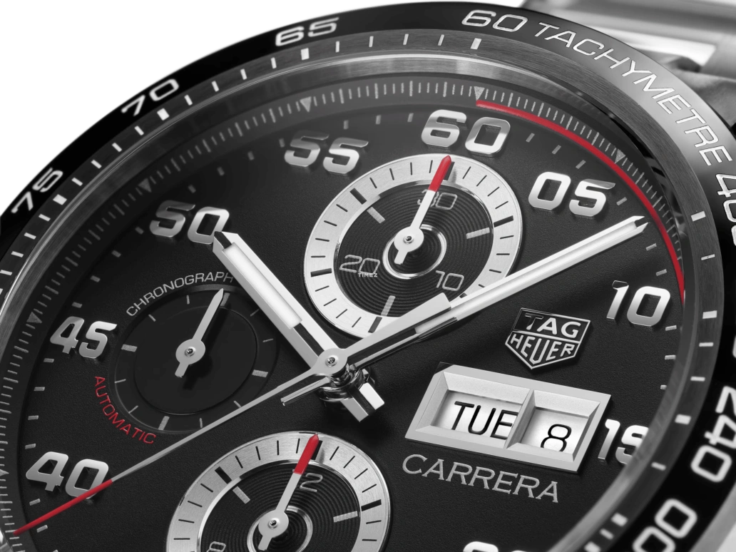 TAG Heuer,Carrera 44mm,44mm,Stainless Steel,Ceramic,Black,Automatic,Chronograph,Date,Day,CBN2A1AA,CBN2A1AA.BA0643