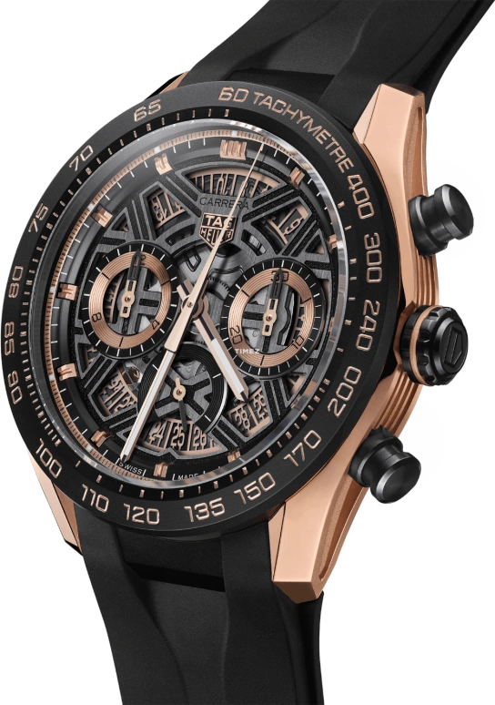 TAG Heuer,Carrera 44mm,44mm,Titanium,Rose Gold,Skeleton,Black,Rose Gold,Automatic,Chronograph,Day,CBU2050,CBU2050.FT6273