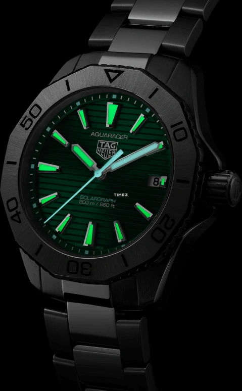 TAG Heuer,Aquaracer 40mm,40mm,Stainless Steel,Green,Quartz,Day,In-house Caliber,WBP1115,WBP1115.BA0000