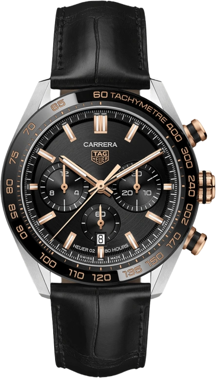 TAG Heuer,Carrera 44mm,44mm,Ceramic,Rose Gold,Stainless Steel,Black,Automatic,Chronograph,Date,Column Wheel,CBN2A5A,CBN2A5A.FC6481