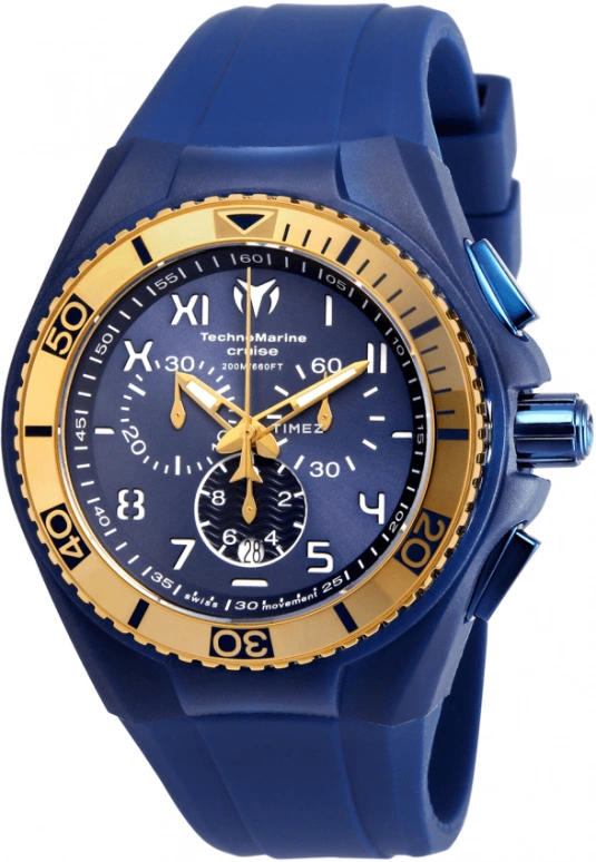 TechnoMarine,Cruise 46.65mm,46.65mm,Stainless Steel,Silicone,Blue,Quartz,Chronograph,Day,TM,TM-115010