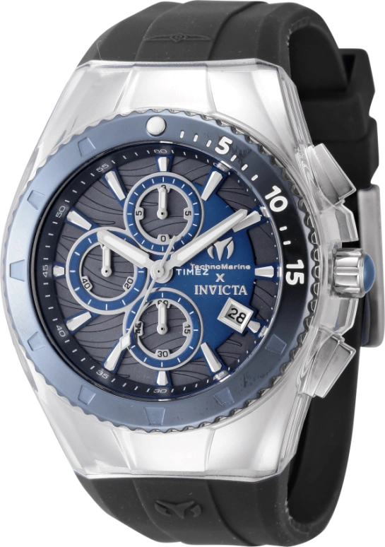 TechnoMarine,Collaborations 44.50mm,44.50mm,Stainless Steel,Silicone,Grey,Quartz,Chronograph,Day,TM,TM-122003