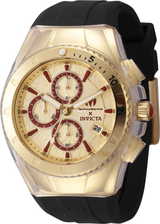 TechnoMarine,Collaborations 44.50mm,44.50mm,Stainless Steel,Silicone,Gold,Quartz,Chronograph,Day,TM,TM-122004