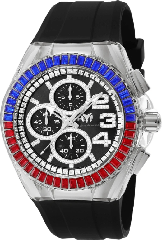 TechnoMarine,Cruise 45mm,45mm,Stainless Steel,Silicone,Black,Quartz,Chronograph,Hardlex,TM,TM-121008