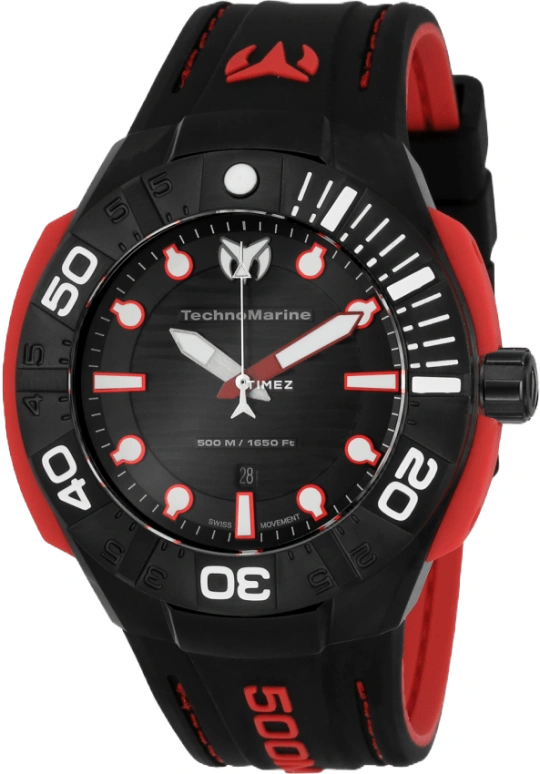TechnoMarine,Reef 45mm,45mm,Stainless Steel,Silicone,Black,Quartz,Day,Sapphire,Crystal Glass,TM,TM-515025