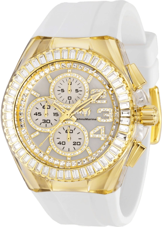 TechnoMarine,Cruise 45mm,45mm,Stainless Steel,Silicone,White,Quartz,Chronograph,Hardlex,TM,TM-121029