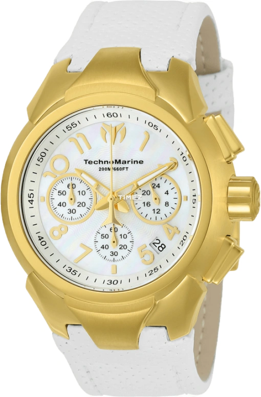 TechnoMarine,Sea 42mm,42mm,Stainless Steel,Yellow Gold,White,Quartz,Chronograph,Day,Dule Time,TM,TM-715032