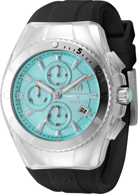 TechnoMarine,Collaborations 44.50mm,44.50mm,Stainless Steel,Silicone,Blue,Quartz,Chronograph,Day,TM,TM-122001