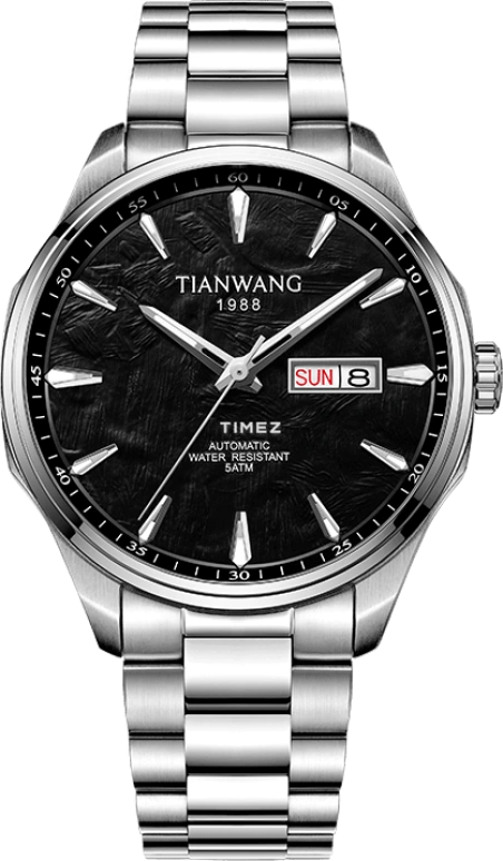 TianWang,MOUNTAINS 42.50mm,42.50mm,Stainless Steel,Black,Automatic,Date,Day,GS51518S,GS51518S.DD.S.B