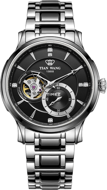 TianWang,Round Times ,Stainless Steel,Black,Automatic,Chronograph,Sapphire,Glass,GS5944CSB,GS5944CSB.D.CSB.B