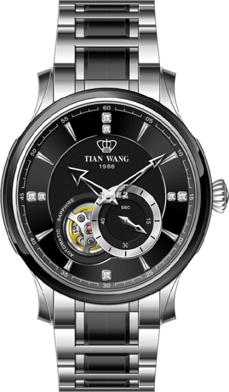 TianWang,Round Times ,Stainless Steel,Ceramic,Black,Automatic,Sapphire,Crystal Glass,Round,GS5944CSB,GS5944CSB.D.CSB.B-1