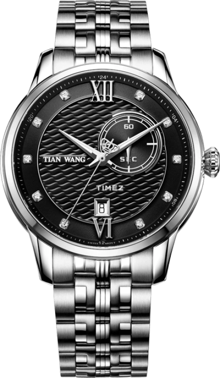 TianWang,Leader ,Stainless Steel,Black,Quartz,Day,Sapphire,Crystal Glass,GS3766S,GS3766S/DD-B