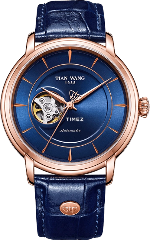 TianWang,Permanent ,Stainless Steel,Rose Gold,Blue,Automatic,Sapphire,Crystal Glass,Round,GS5941P,GS5941P.LU.U