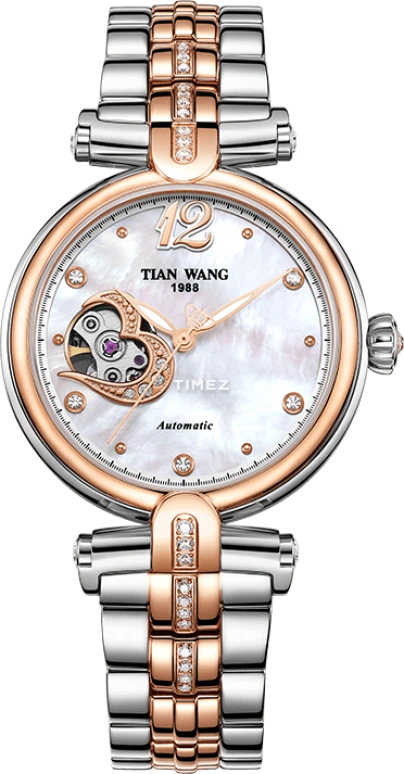 TianWang,Shine ,Stainless Steel,Rose Gold,White,Automatic,Sapphire,Glass,Round,LS5984TP,LS5984TP.TP.W