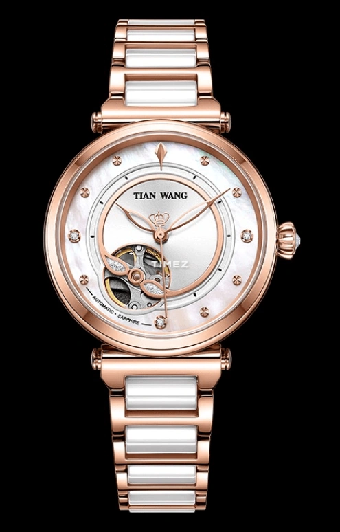 TianWang,MISS ONE ,Stainless Steel,Rose Gold,White,Automatic,Sapphire,Crystal Glass,Round,LS51105P,LS51105P.CPW.S
