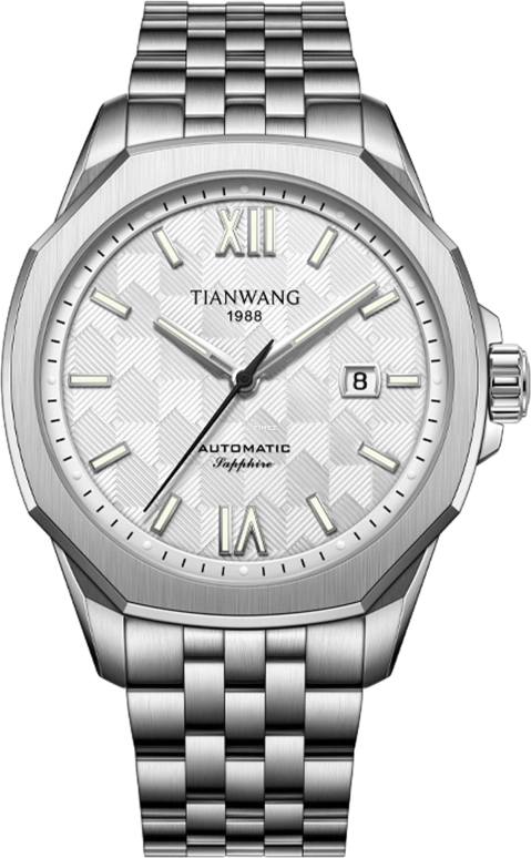 TianWang,WEI ,Stainless Steel,Silver White,Automatic,Day,Crystal Glass,GS51268S,GS51268S.D.S.S
