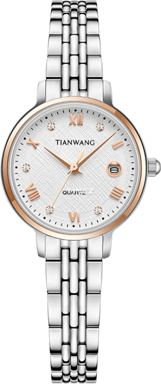TianWang,TWINKLE 26mm,26mm,Stainless Steel,White,Quartz,Day,Crystal Glass,LS31374TP,LS31374TP.D.S.W