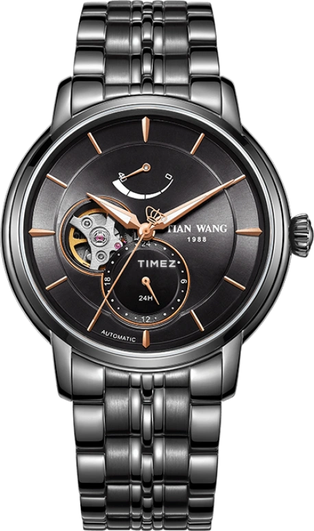 TianWang,Permanent ,Stainless Steel,Black,Automatic,Power Reserve Indicator,Sapphire,Crystal Glass,GS5939B,GS5939B.DD.B.B