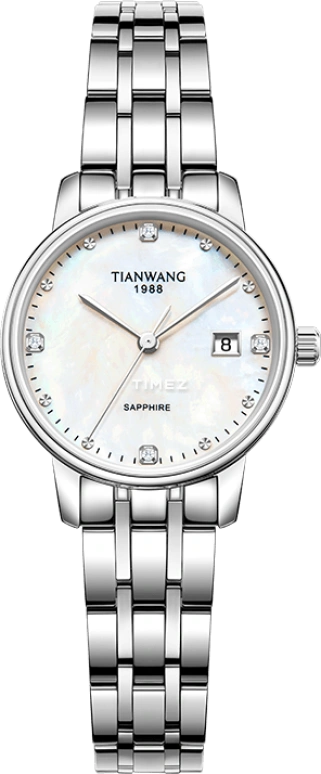 TianWang,Star ,Stainless Steel,White,Quartz,Day,Round,LS31388S,LS31388S.D.S.W