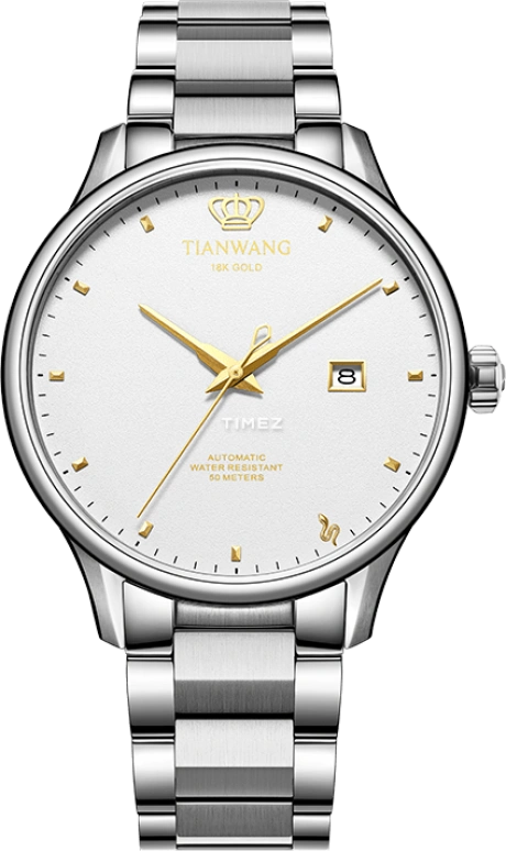 TianWang,18K GOLD 42.50mm,42.50mm,Stainless Steel,White,Automatic,Day,Sapphire,GS51574S,GS51574S.D.S.KW 18K