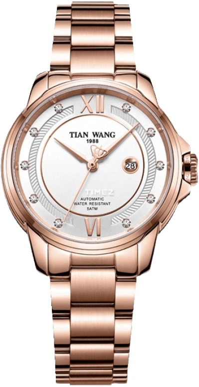 TianWang,Fille ,Stainless Steel,Rose Gold,White,Automatic,Day,Sapphire,Crystal Glass,LS51034P,LS51034P.D.P.W