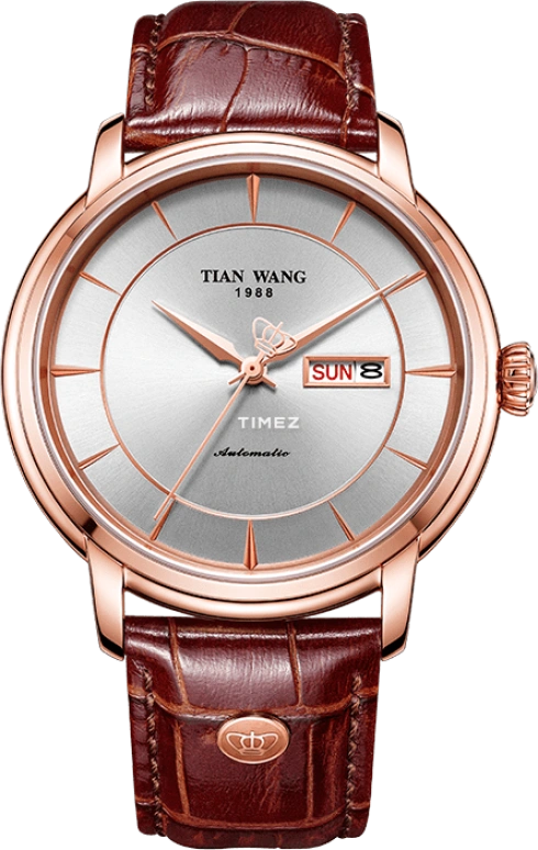 TianWang,Permanent ,Stainless Steel,Rose Gold,White,Automatic,Date,Day,GS5937P,GS5937P.DD.LC.W-1