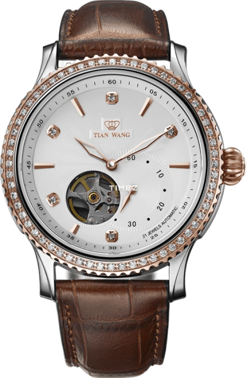 TianWang,Round Times ,Stainless Steel,Rose Gold,White,Automatic,Sapphire,Crystal Glass,Round,GS5595TP,GS5595TP/D