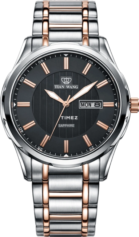 TianWang,Grace ,Stainless Steel,Black,Quartz,Date,Day,GS3683TP,GS3683TP/DD