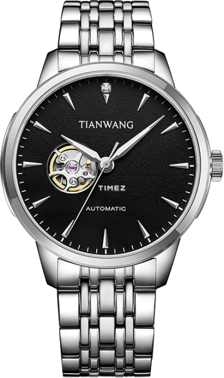 TianWang,Kunlun ,Stainless Steel,Black,Automatic,Crystal Glass,Round,GS51313S,GS51313S.S.B