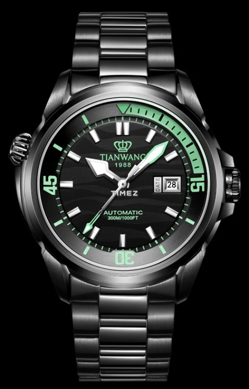 TianWang,Bluefin 43mm,43mm,Stainless Steel,Black,Automatic,Day,Sapphire,Crystal Glass,GS301113N,GS301113N.D.N.B