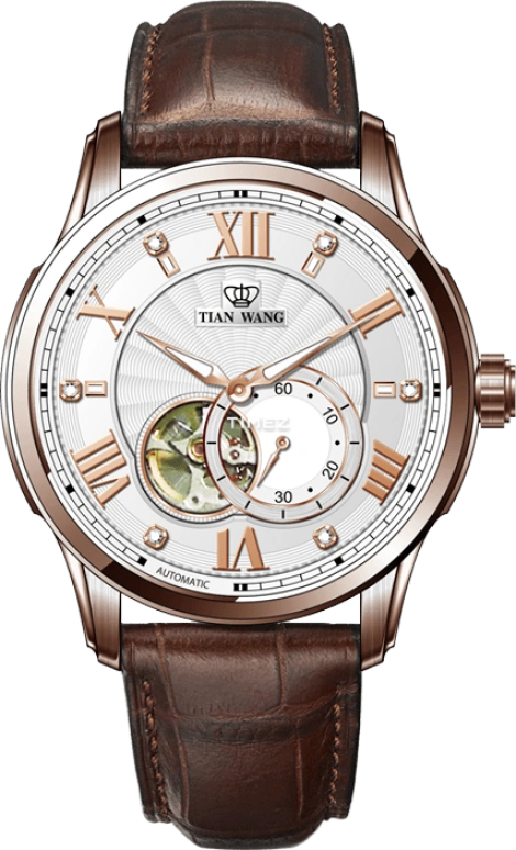 TianWang,Cardiac ,Stainless Steel,Rose Gold,White,Automatic,Sapphire,Crystal Glass,Round,GS5895P,GS5895P/D