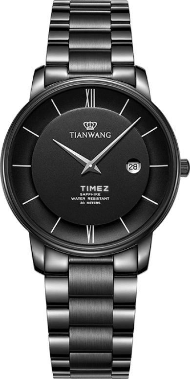 TianWang,Learned ,Stainless Steel,Black,Quartz,Day,Sapphire,Crystal Glass,GS31126B,GS31126B.D.B.B