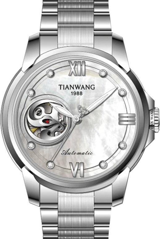 TianWang,Fille ,Stainless Steel,Silver White,Automatic,Crystal Glass,Round,LS51033S,LS51033S.S.W