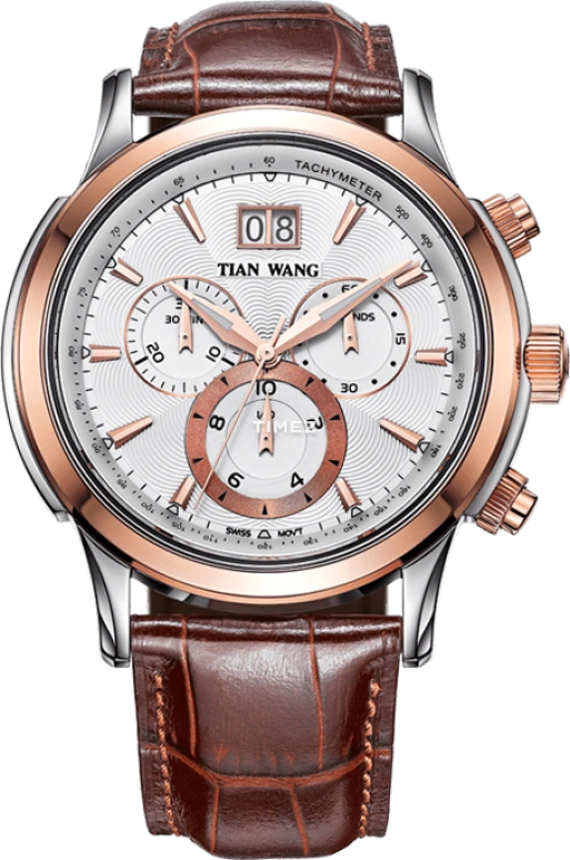 TianWang,Elite ,Stainless Steel,White,Quartz,Chronograph,Day,8869