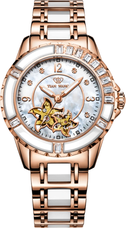 TianWang,Shine ,Stainless Steel,Rose Gold,White,Automatic,Sapphire,Glass,Round,LS5823P