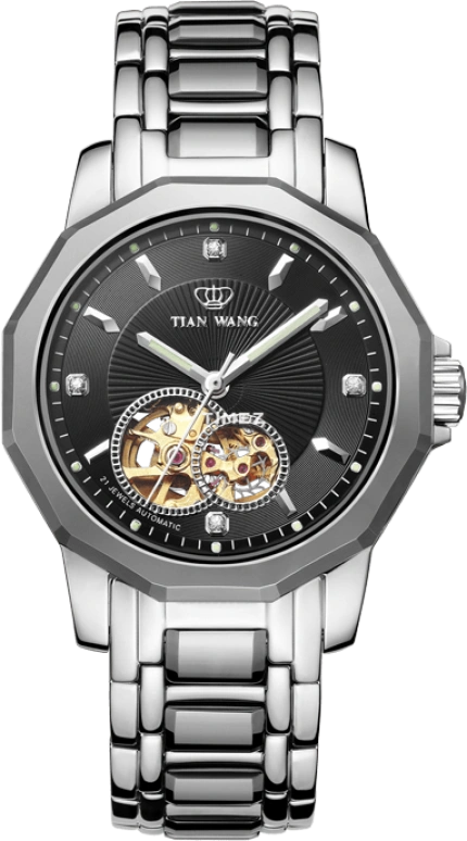 TianWang,Permanent ,Stainless Steel,Black,Automatic,Day,Sapphire,Crystal Glass,GS5535S