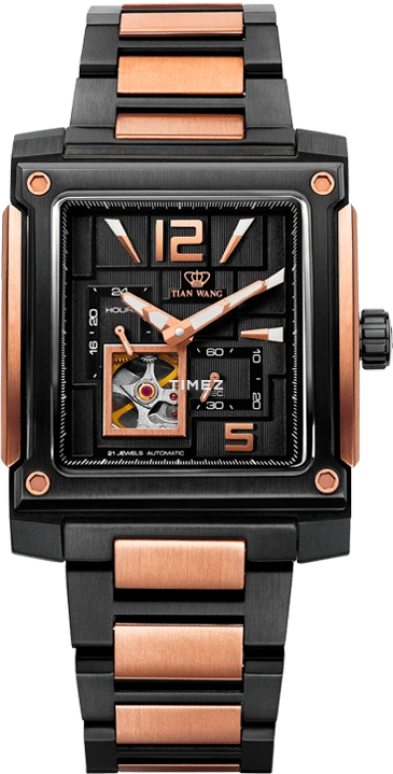 TianWang,Pioneer＆Fashionable ,Stainless Steel,Black,Automatic,Sapphire,Crystal Glass,Square,GS5629PB,GS5629PB/DD