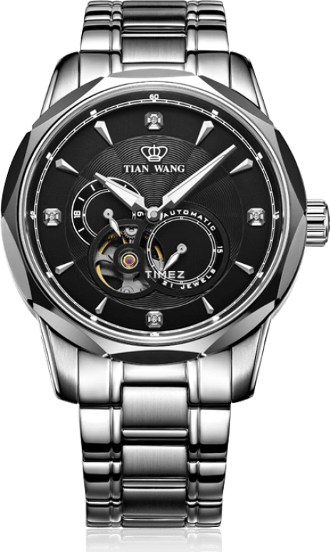 TianWang,Cardiac ,Stainless Steel,Black,Automatic,Sapphire,Crystal Glass,Round,GS5771S,GS5771S/DD