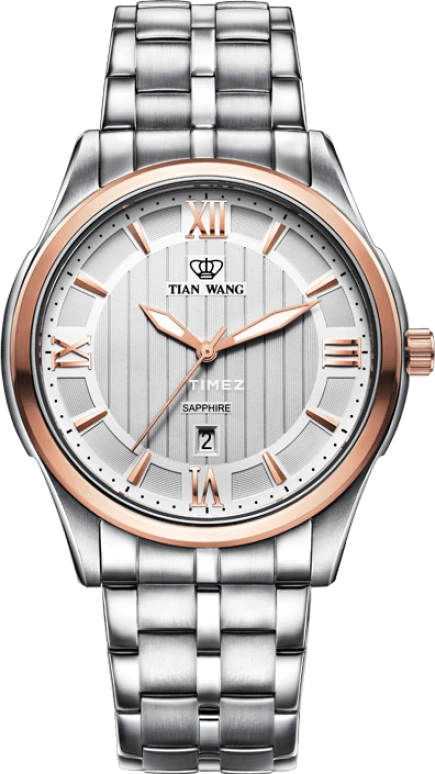 TianWang,Grace ,Stainless Steel,White,Quartz,Day,Big Date,GS3675TP,GS3675TP/D