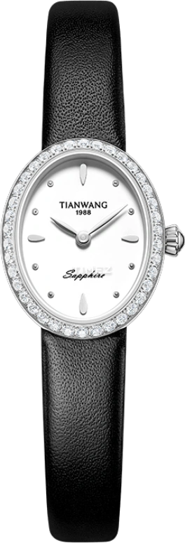 TianWang,Loulan 25mm,25mm,Stainless Steel,White,Quartz,Crystal Glass,Oval,LS31525S,LS31525S.LB.W