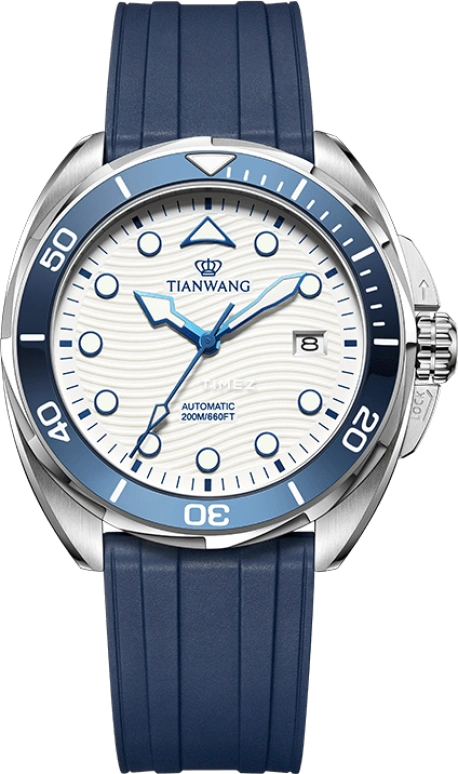 TianWang,Bluefin 43mm,43mm,Stainless Steel,White,Automatic,Day,Crystal Glass,GS201392SU,GS201392SU.D.PU.W