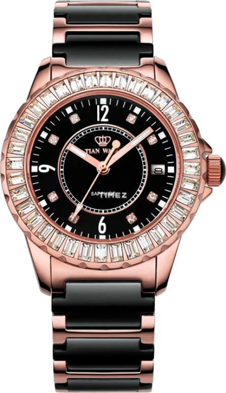 TianWang,Shine ,Stainless Steel,Black,Quartz,Day,Sapphire,LS3608PB,LS3608PB/D