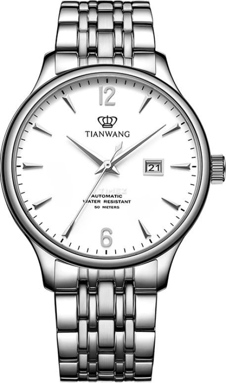 TianWang,Shine 41.50mm,41.50mm,Stainless Steel,White,Automatic,Day,Sapphire,Glass,GS5845S,GS5845S.D.S.W