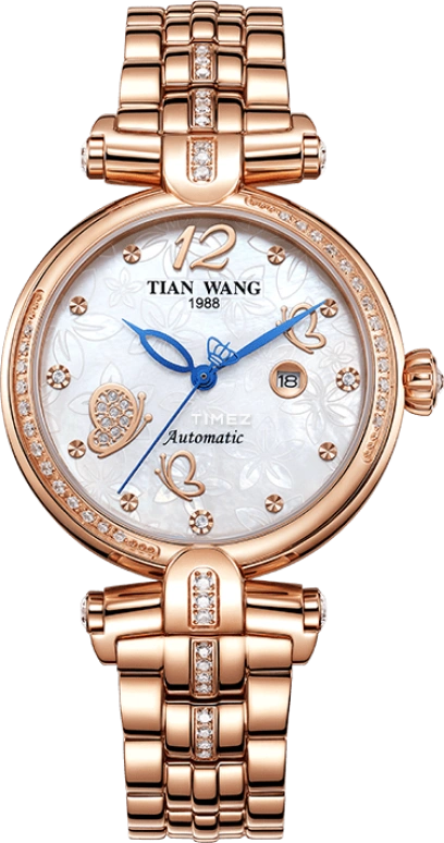 TianWang,Shine ,Stainless Steel,Rose Gold,White,Automatic,Day,Rectangular,LS5991P,LS5991P.D.P.W