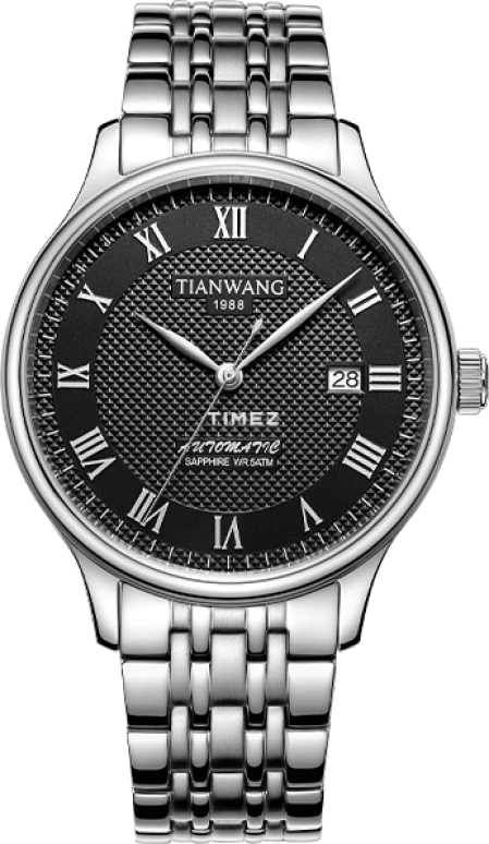 TianWang,Cardiac ,Stainless Steel,Black,Automatic,Day,Crystal Glass,GS51202S,GS51202S.D.S.B-1